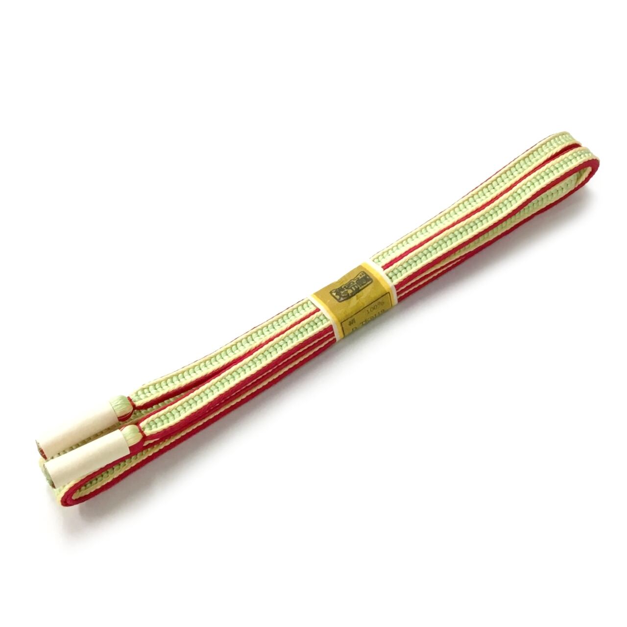 道明 帯締め 新源氏組 若緑色に女郎花色と朱・緋色【未着用品】 | かわの屋