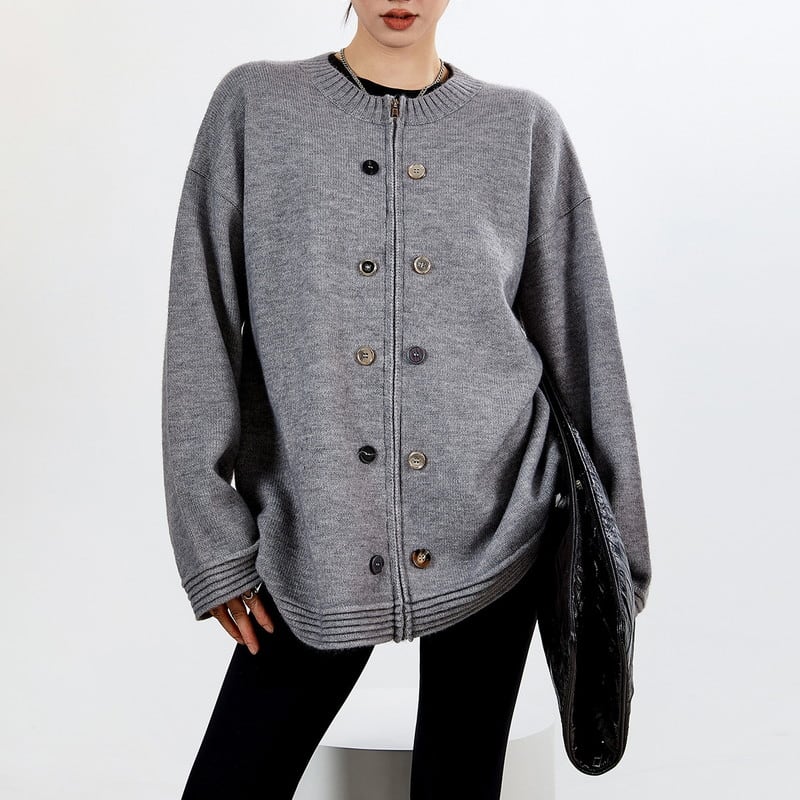 button design zip-up knit jacket 10850