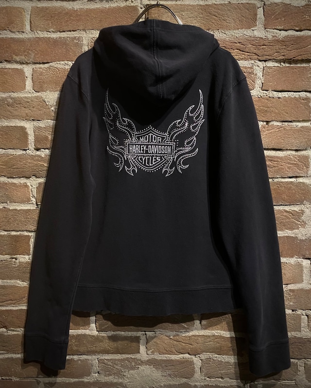 【Caka act3】"HARLEY-DAVIDSON" Embroidery Studs Zip Up Hoodie