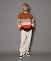 【#Re:room】WOOL COLOR BORDER MOHAIR CREW KNIT［REK113］