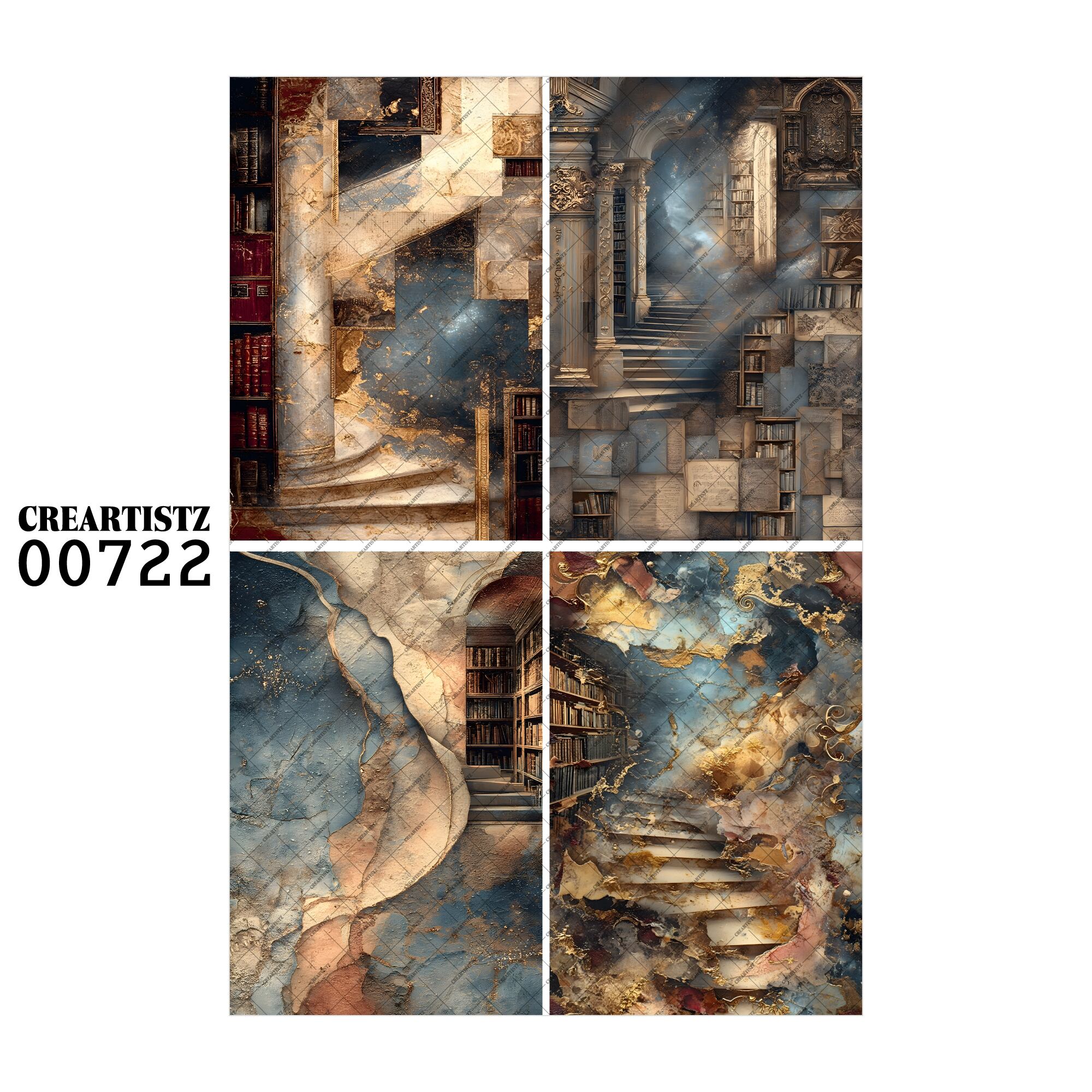 00722 背景 コラージュ素材 オリジナル 12枚セット (4種類×3枚) ペーパー/ステッカー CREARTISTZ