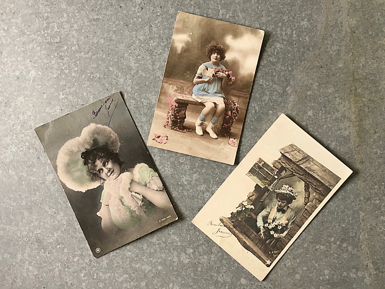 1900s france antique 永遠の少女と少年 ポストカード 3p