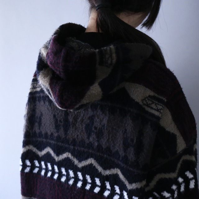 nordic pattern over silhouette zip-up hoodie ecuador knit