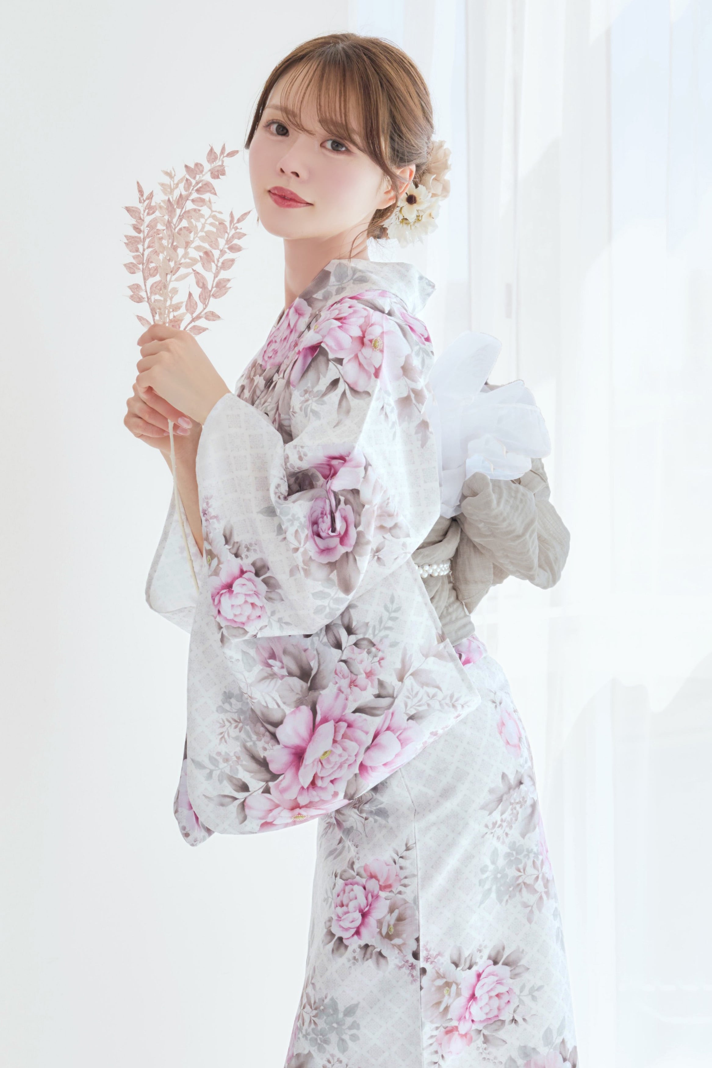 高級浴衣4点set撫子色の恋花あそび【兵児帯ラメサンド】Y5-22