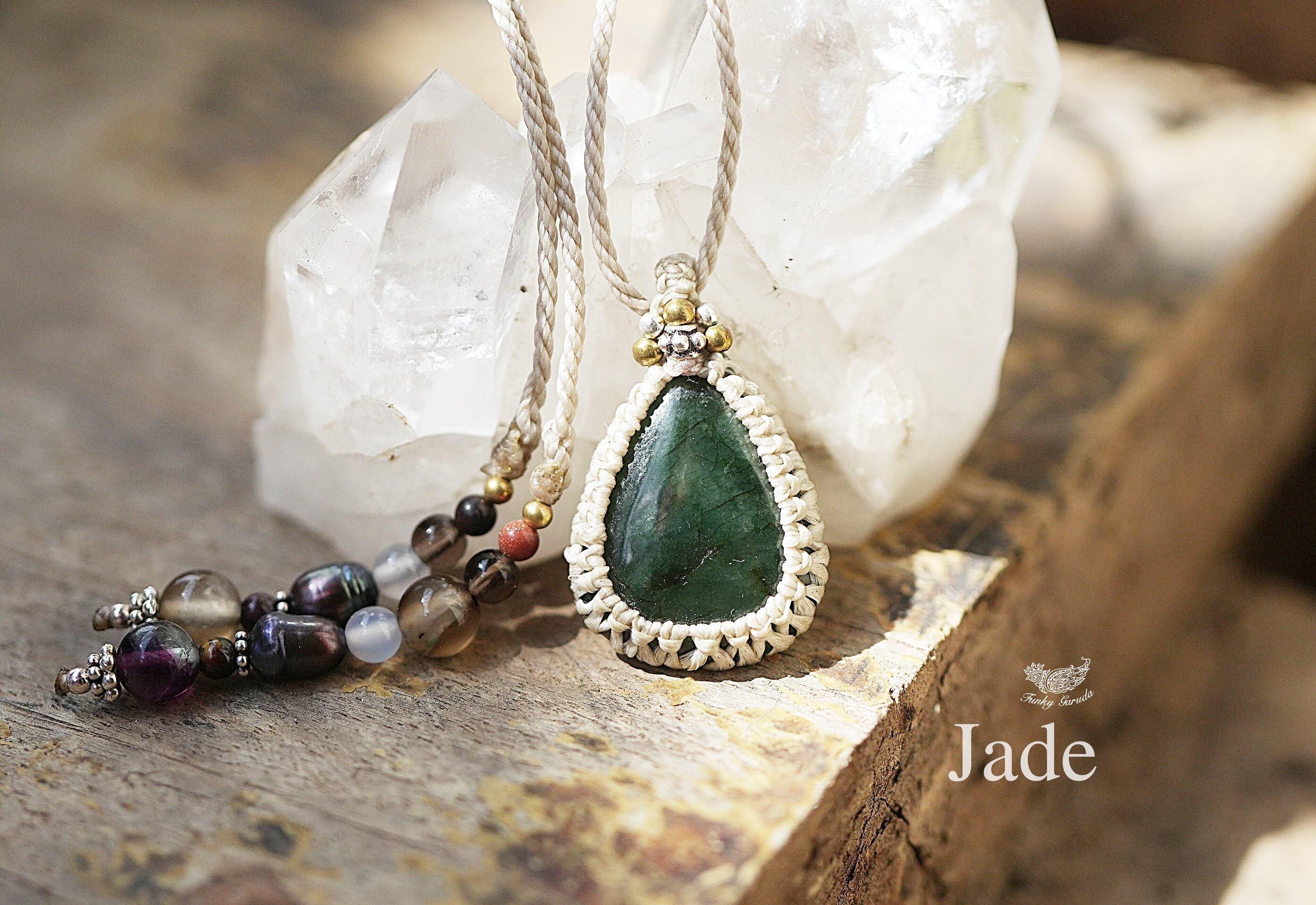 ディープ★本翡翠マクラメネックレス1418