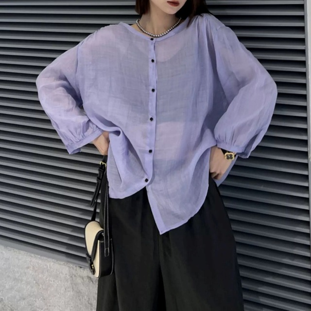 Round Neck Sheer Shirt 01426