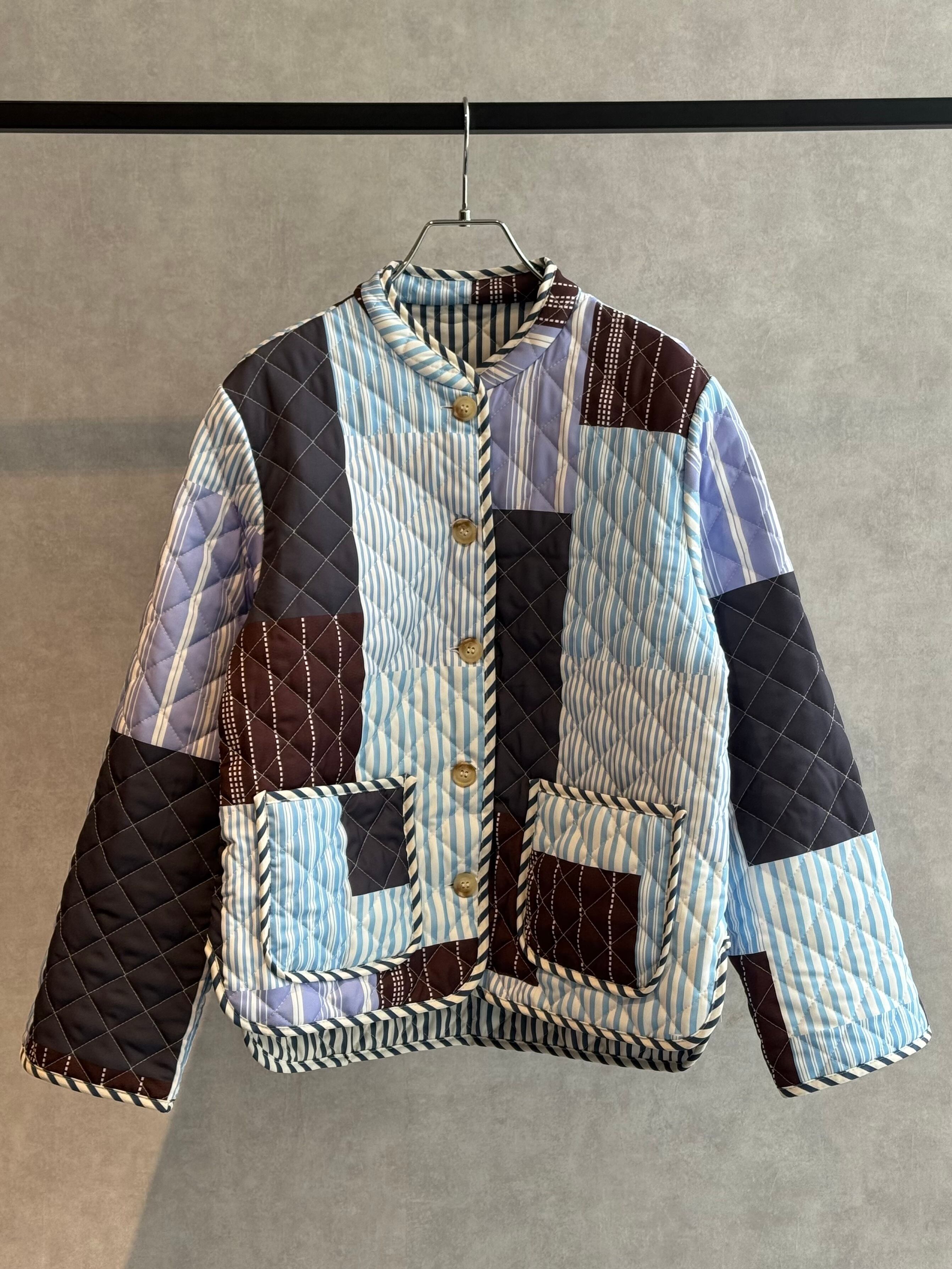 random stripe patchwork look quilting jacket