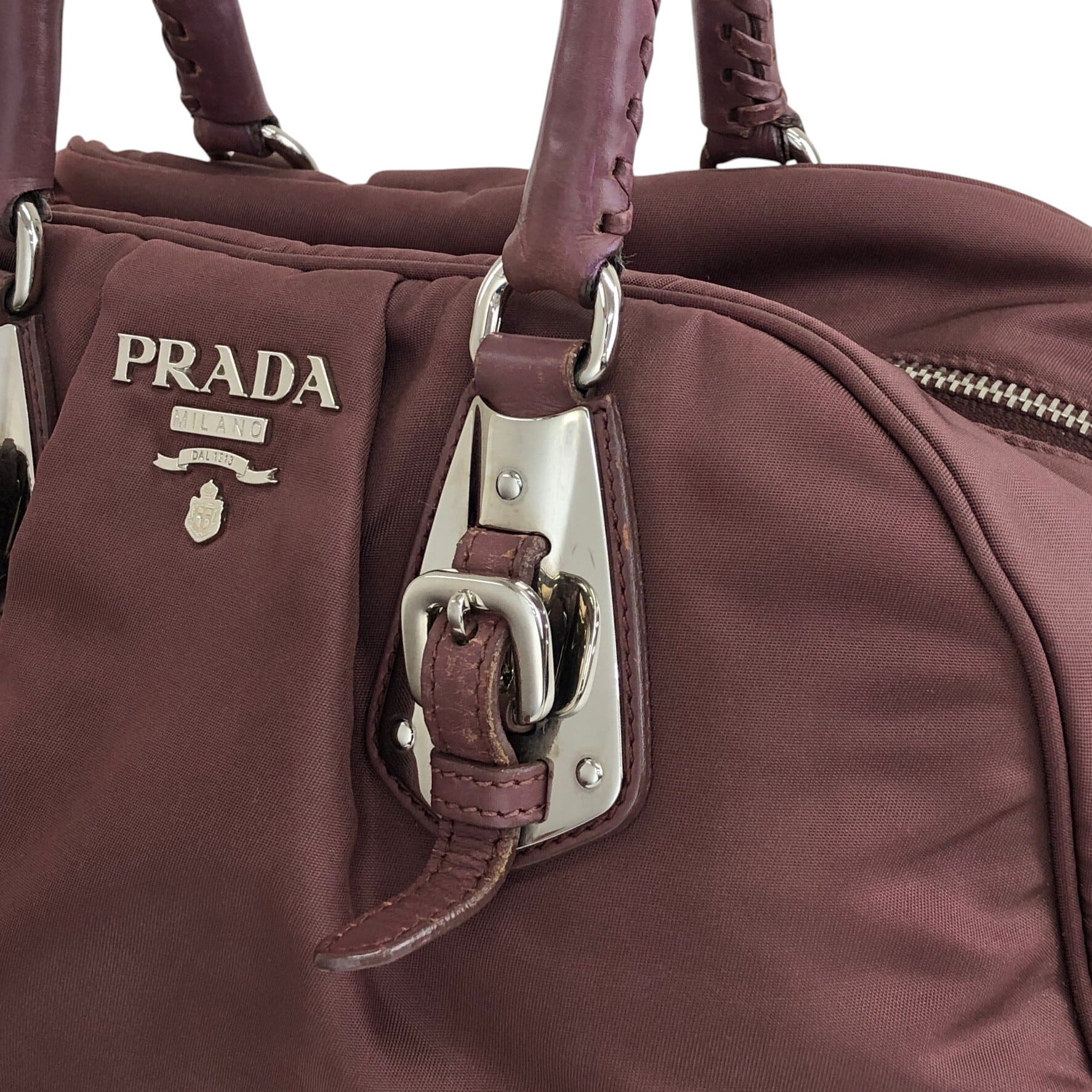 PRADA プラダ ハンドバッグ ブラウン ロゴ ナイロン ボストンバッグ