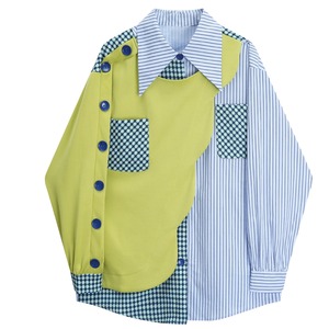 【即納商品】【数量限定】FAKE-2-PIECE STITCH DESIGN LONG SLEEVES SHIRT 1color M-7715