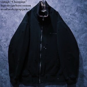 【doppio】vintage “Champion” logo design boro custom stand neck zip up jacket