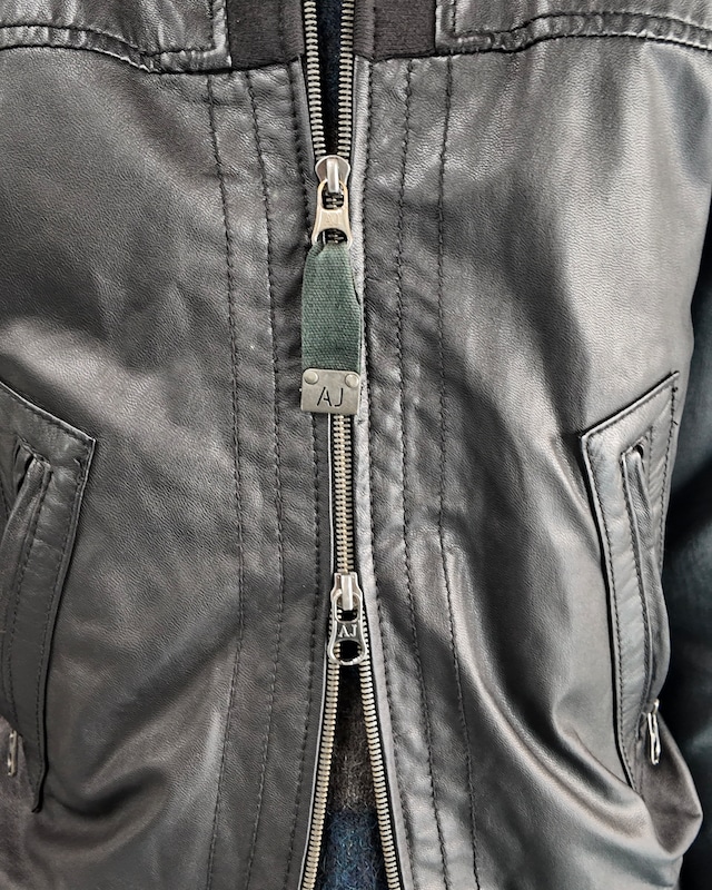 【ARMANI Jeans】leather coating linen switching blouson