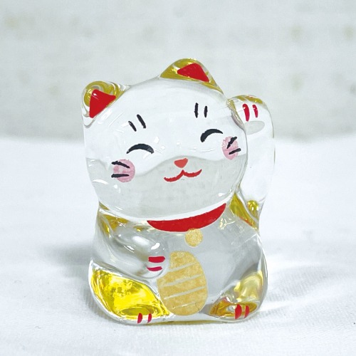 クリスタル ガラス製 招き猫 左手 千客万来 商売繁盛 縁起物