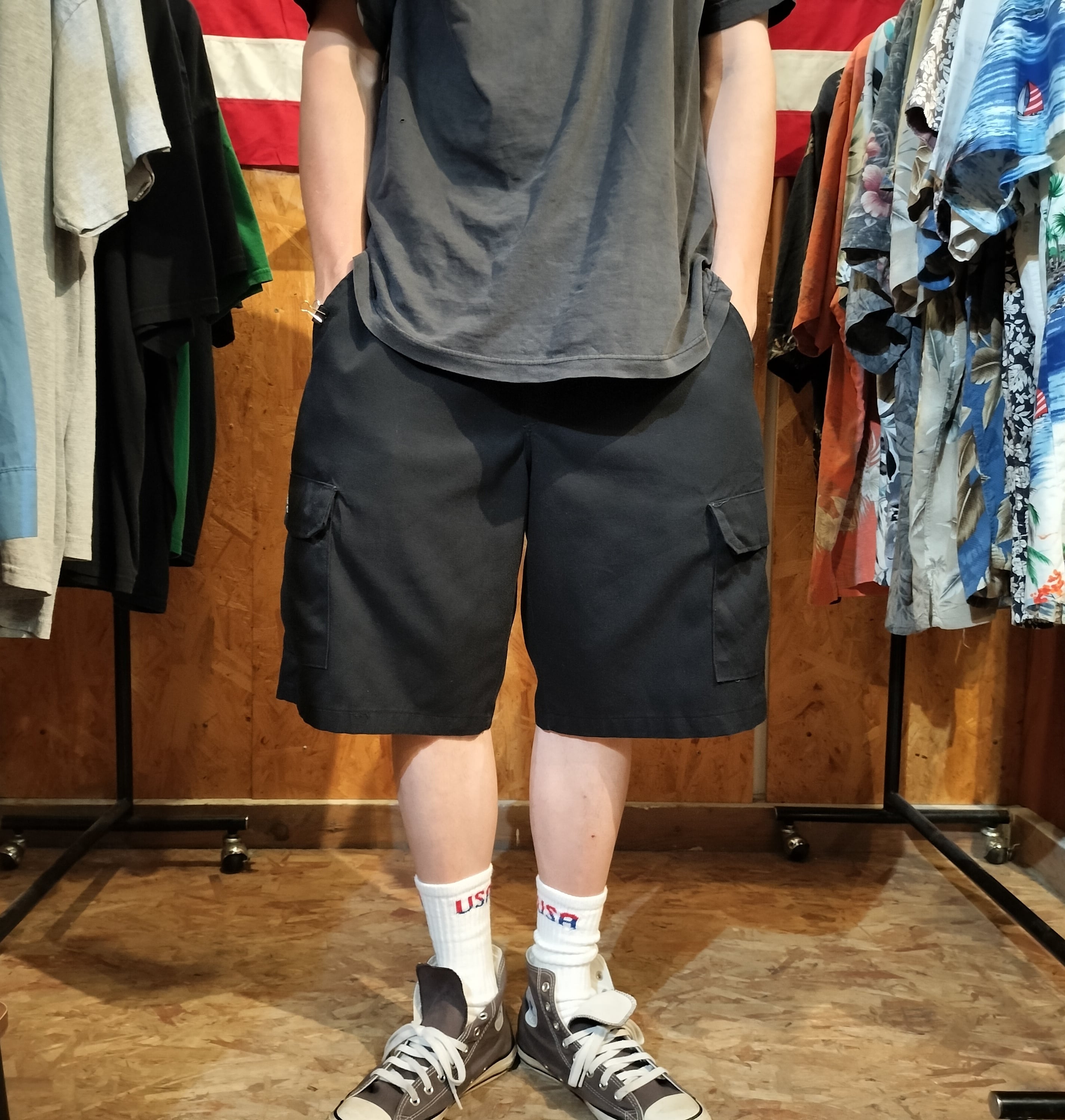 Used ショートパンツ◆W34 Mexico REDKAP 黒 カーゴショーツ◆ヴィンテージ USA古着