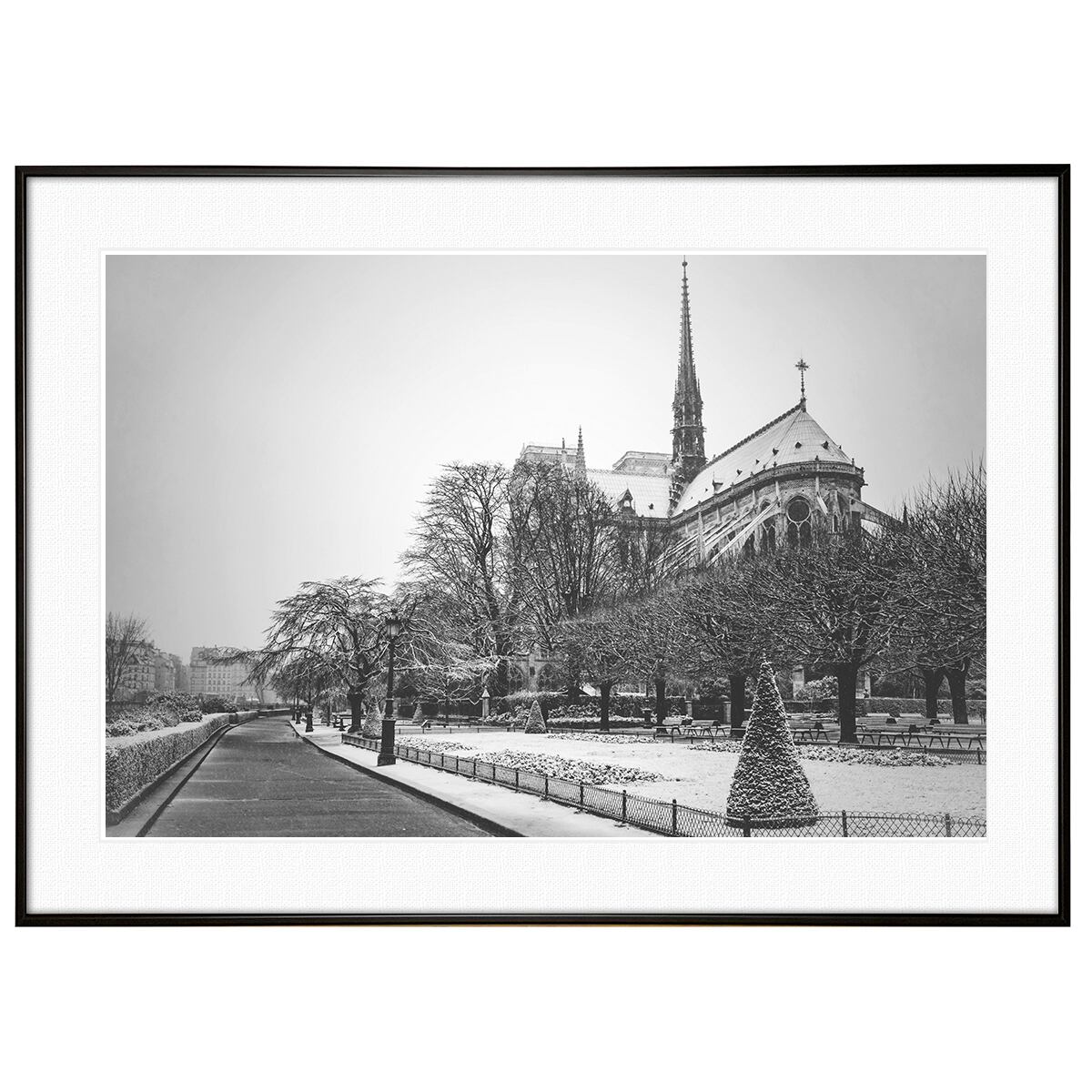 フランス写真 冬のノートルダム大聖堂 インテリア モノクロアートポスター額装 AS3701