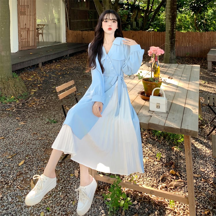 アシンメトリーVネックロングワンピース ロングワンピース レディース ワンピース 長袖 vネック