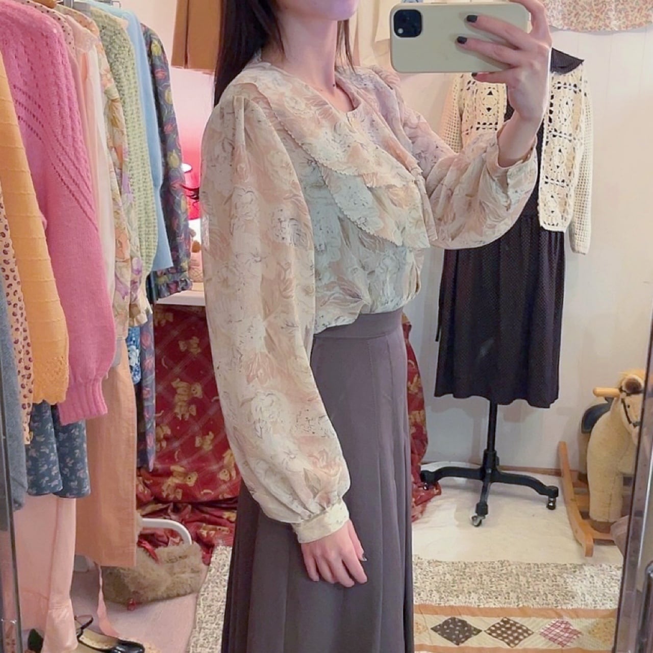 pale pink flower frill blouse