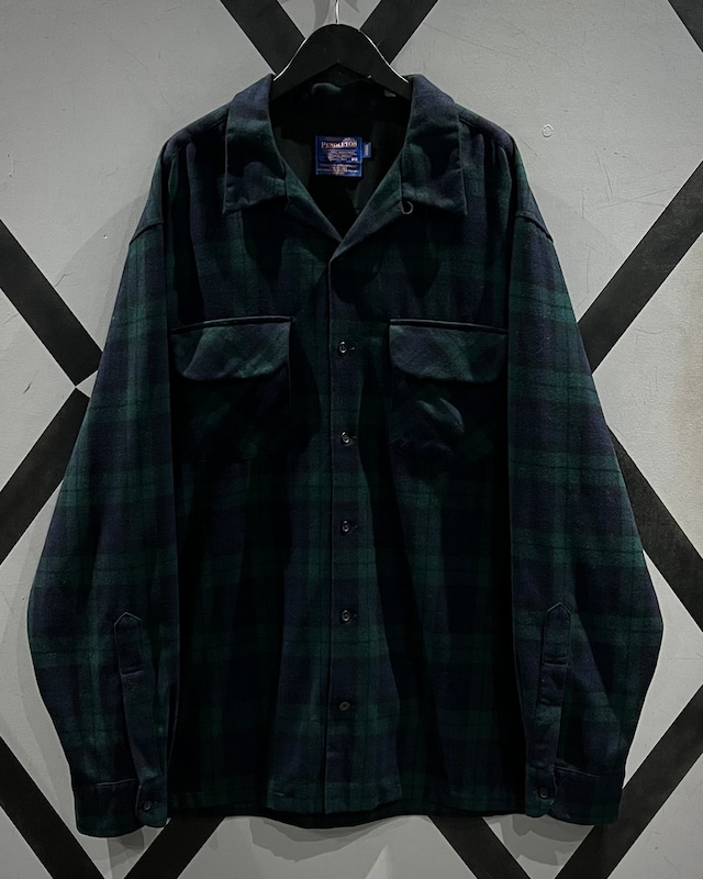 【X VINTAGE】“PENDLETON” Black Watch Vintage L/S Open Collar Wool Shirt