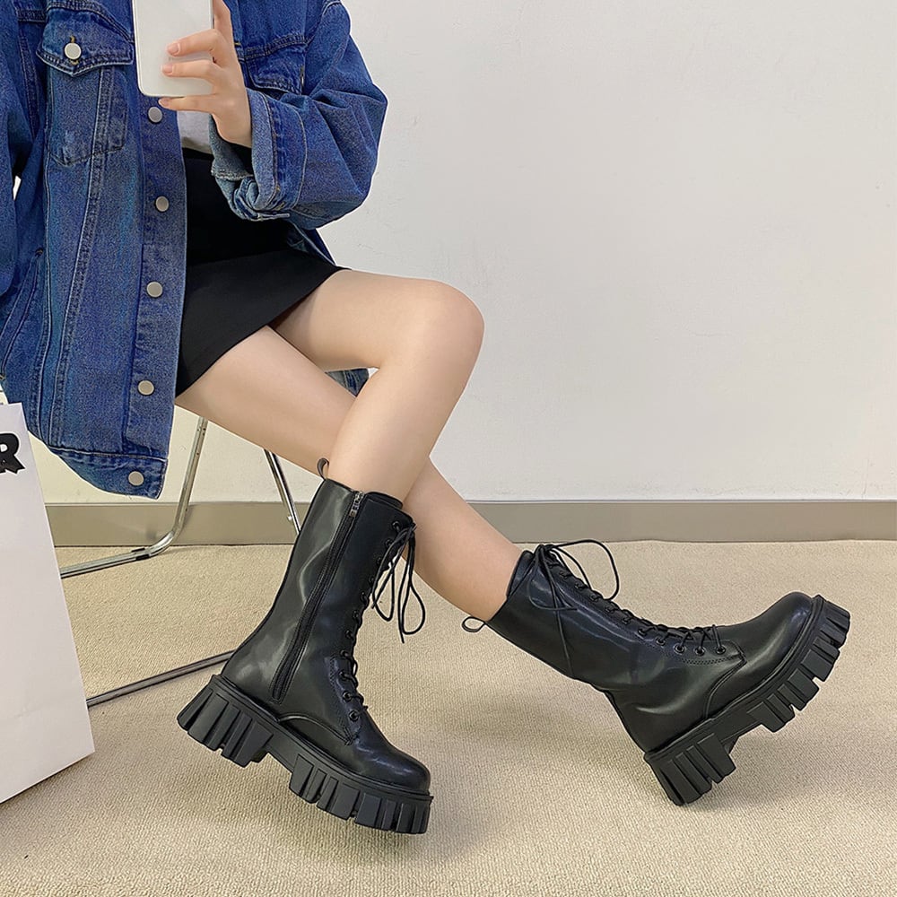 サイドファスナー レースアップ ミドルブーツ レディース ミリタリー おしゃれ 厚底 かっこいい きれいめ 大人 ストリート 大人可愛い 大人女子
