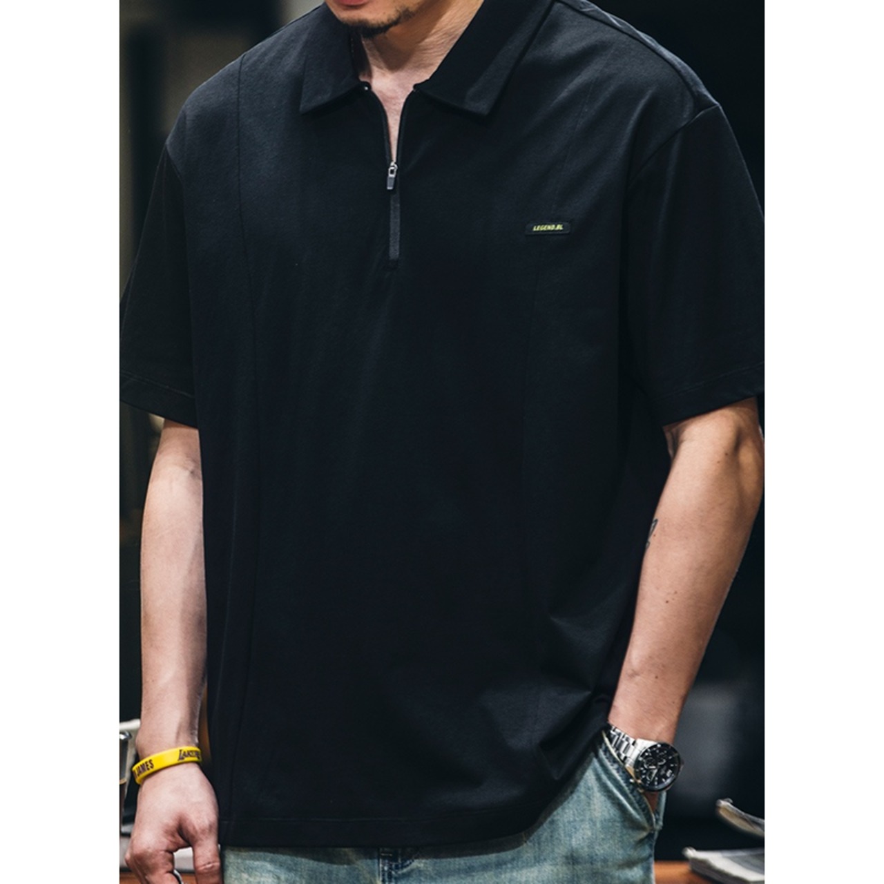 Short Sleeve Zip-Up Polo Shirt ◇2color H0216