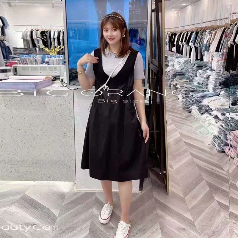 ルーズラウンドネックTシャツ ドレス 大きめサイズ Oネック ミックスインファッション22431613726