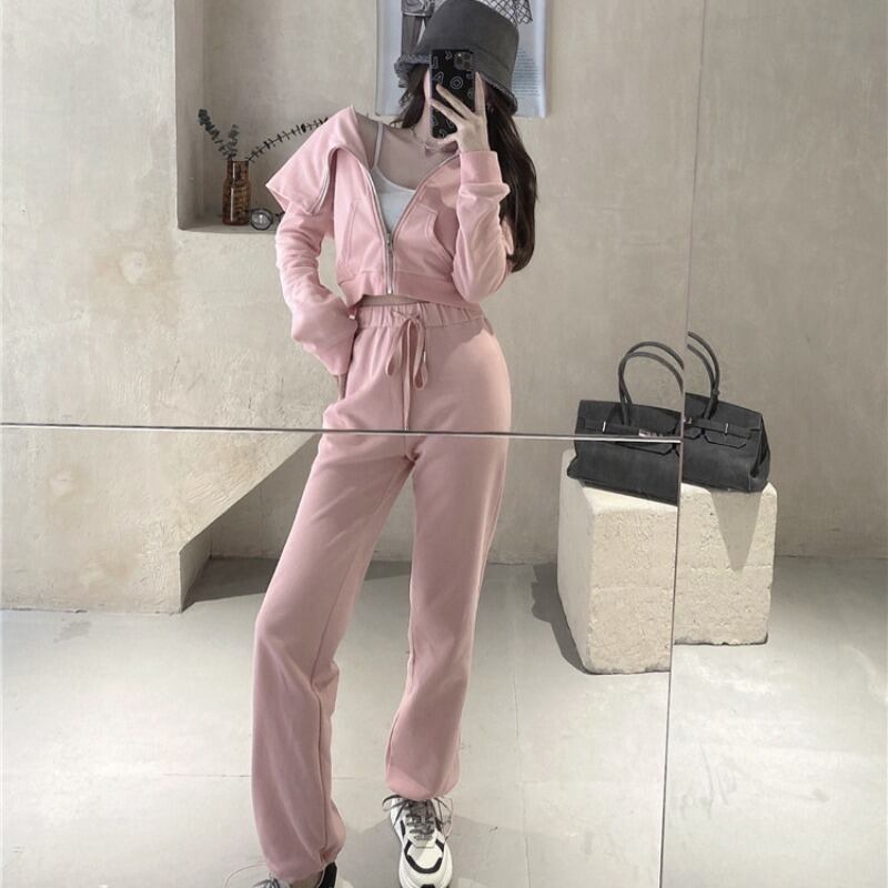 オータムジッパーフードトップス カジュアルハイウェスト 秋物 ハンチェンe1905718521