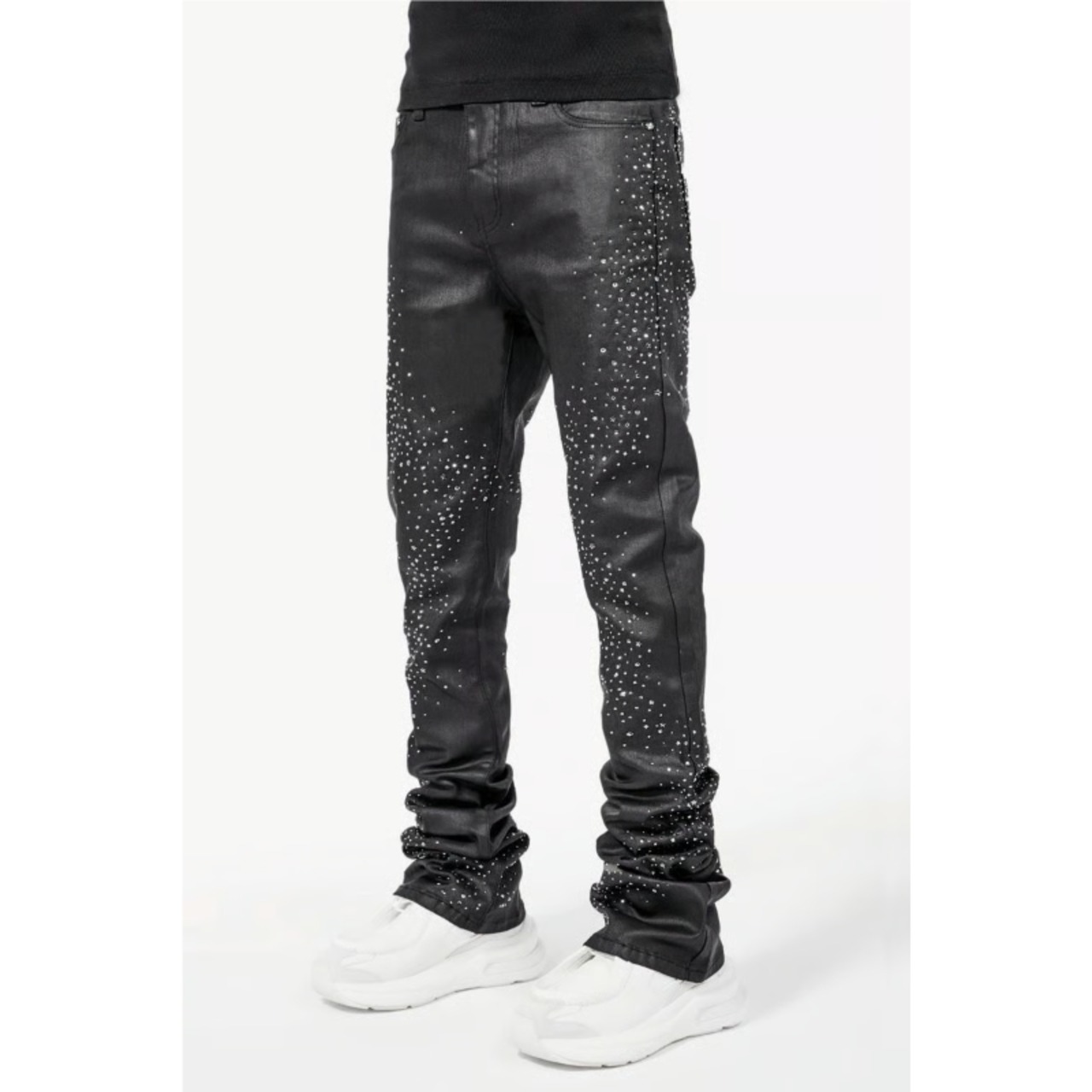 GUAPI / all black starry sky waxed denim