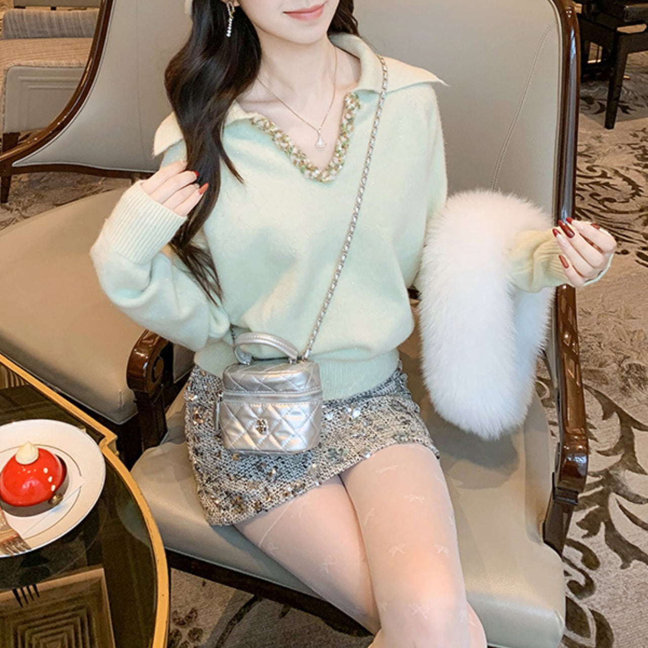 ミックスヤーン デコラティブVニットT042