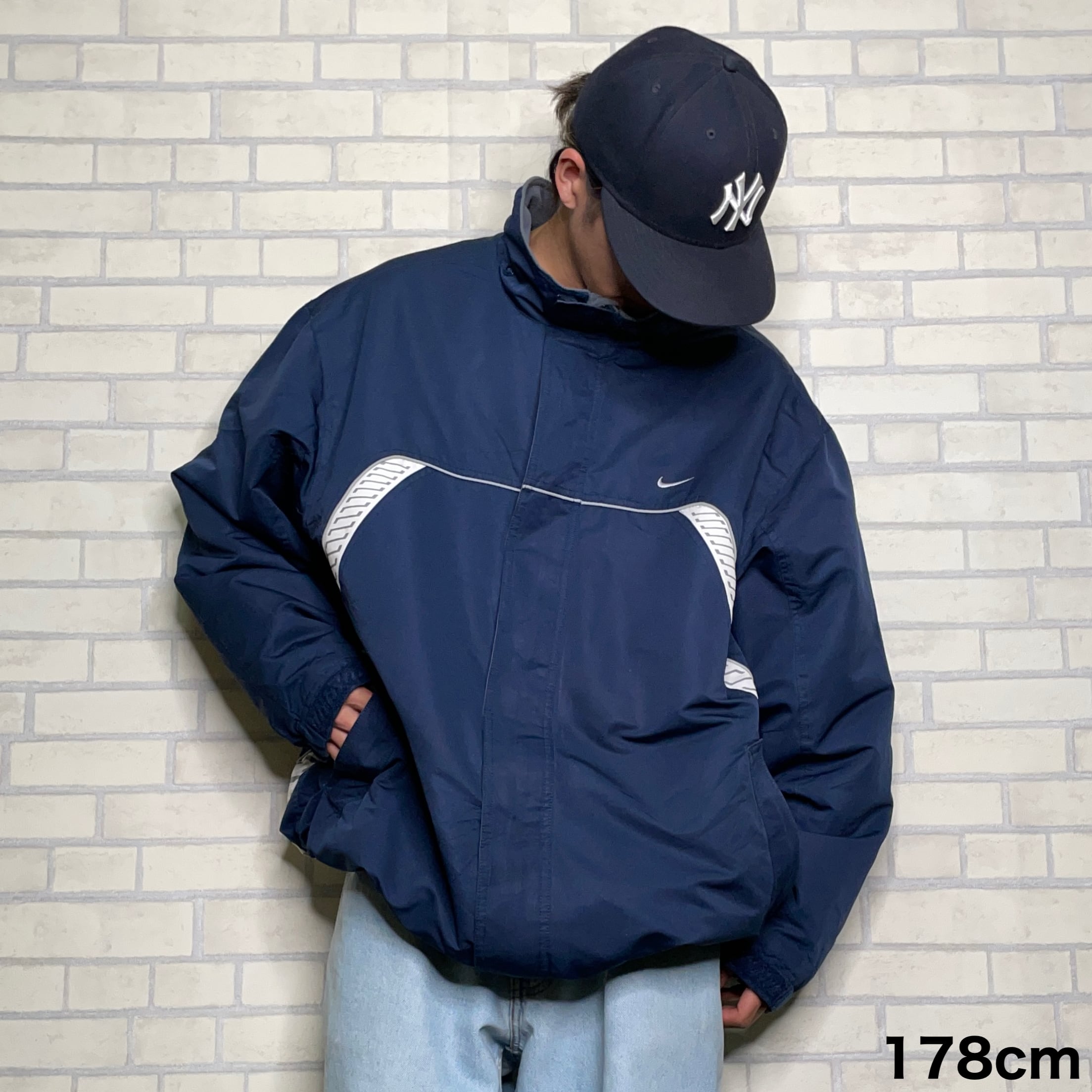 NIKE 中綿ジャケット 2XL ネイビー ポリエステル100% フード取り外し 