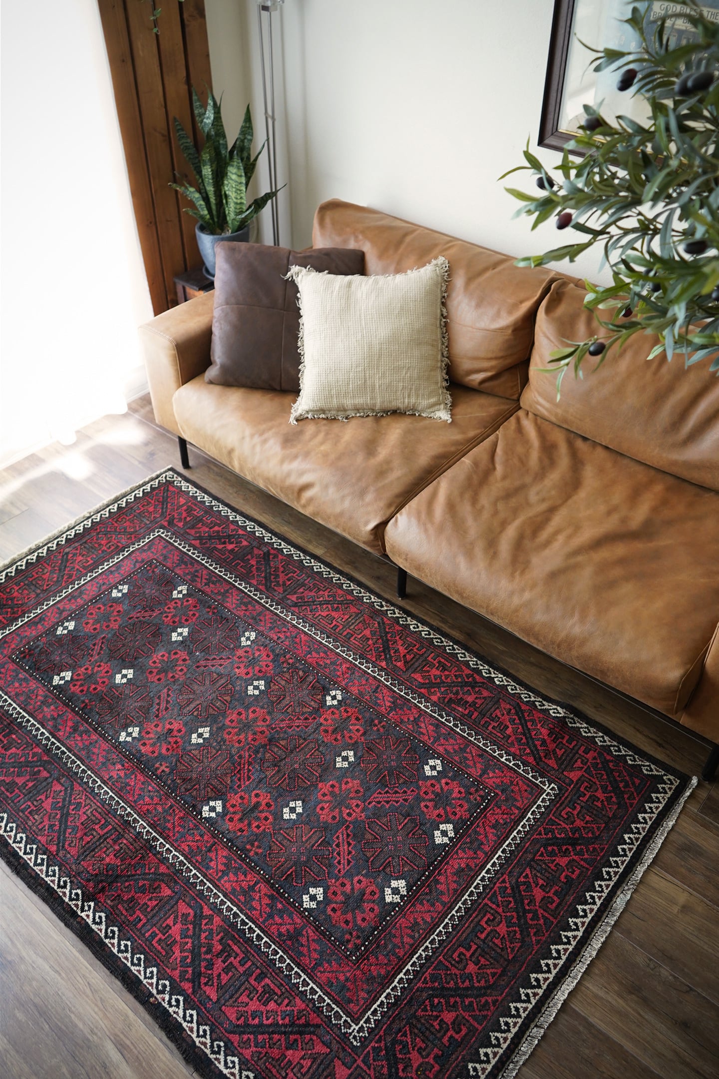 857】Semi Antique Baluch Mina khani rug 1980's