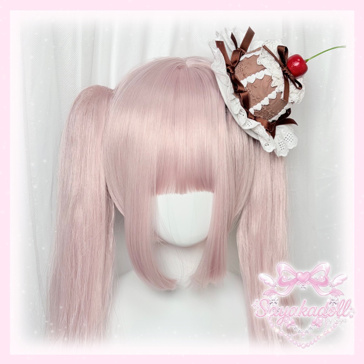 ♡【全4色】スイートお茶会 ちょこんとチェリーのフリルリボンケーキ風ミニハットヘアクリップ chocolate ♡