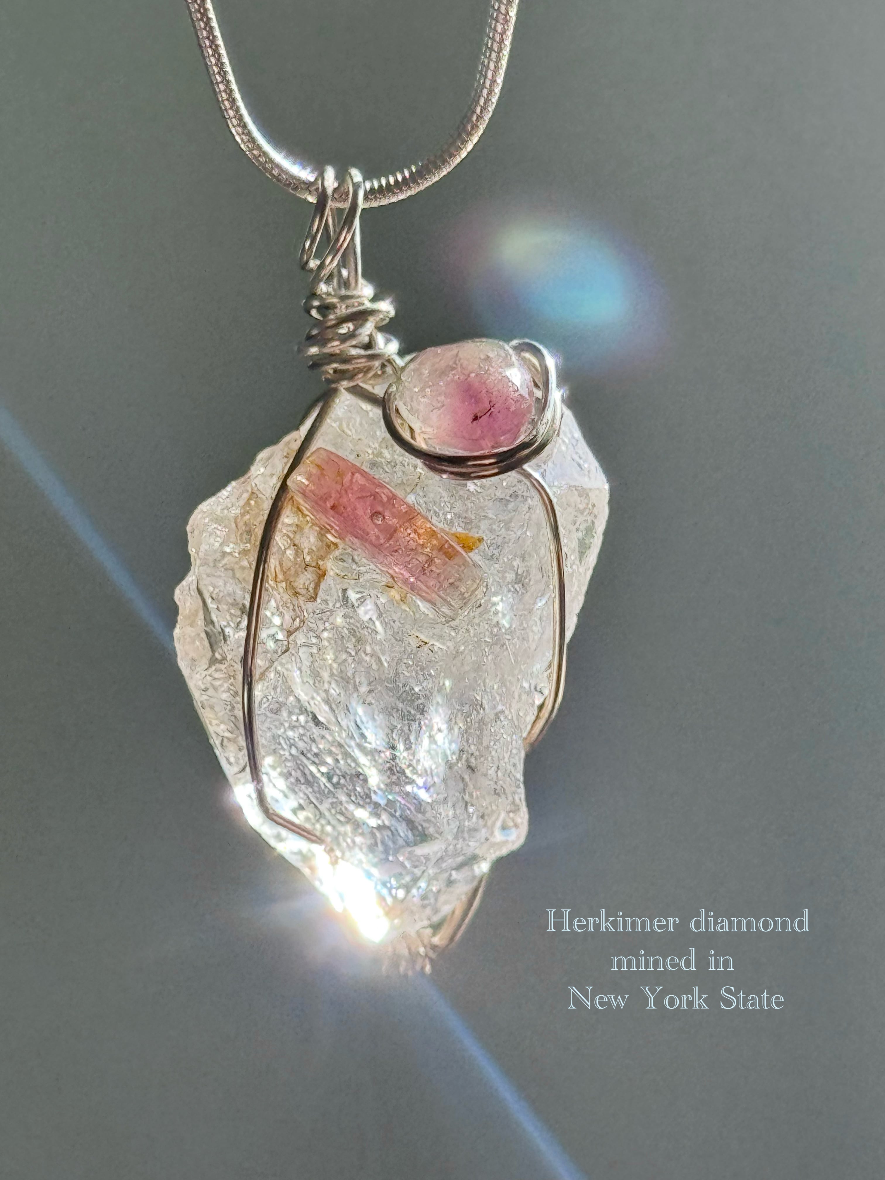 ニューヨーク州産 ハーキマーダイアモンド ネックレス トルマリン