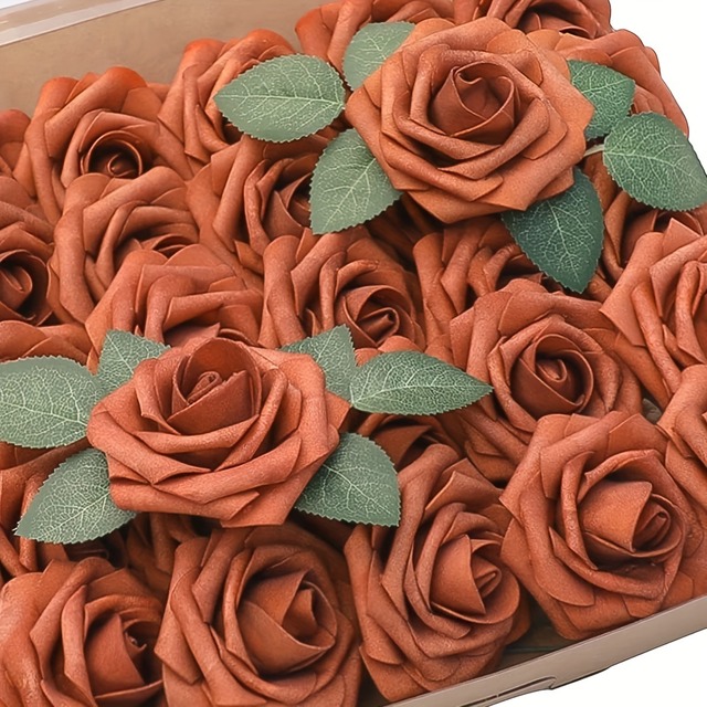 造花 薔薇 バラ バーントオレンジ 25本セット おしゃれ かわいい インテリア フェイク フラワー 花 ローズ ドライフラワー風 パーティー ウェディング ブライダル 装飾