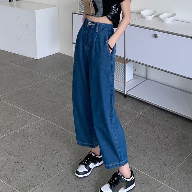 ダークブルージーンズ サマー薄手ハイウェストルーズパンツ 夏物 スーパーモール73405033274