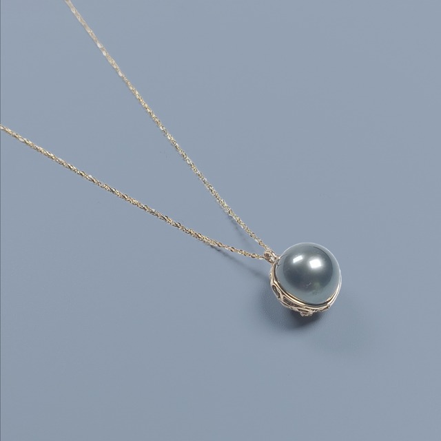 K10 Tahitian Pearl Broun Diamond Necklace (青海波）