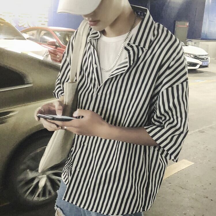 全2色 シャツ トップス ストライプ カジュアル 羽織 半袖
