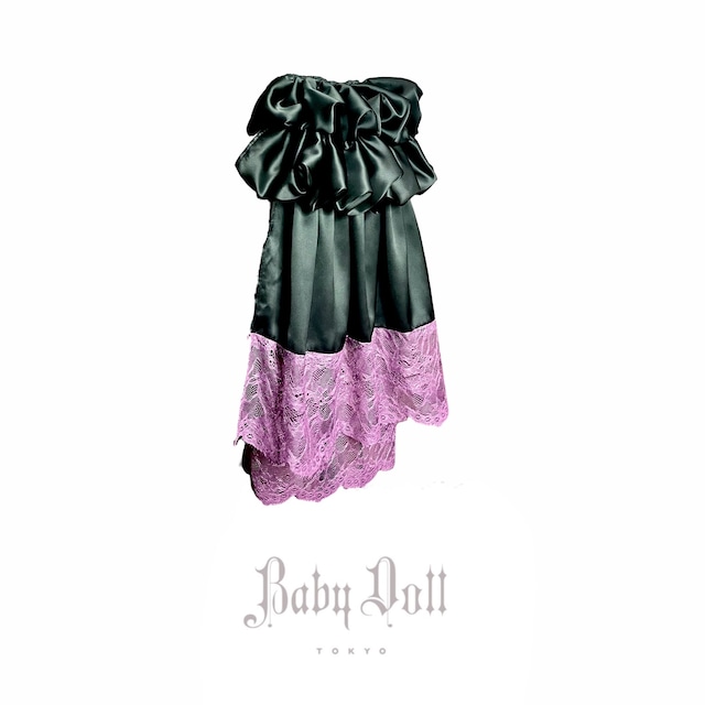 【BabyDollTokyo 】フリル帯バッスル (黒サテン＋PURPLE LACE)