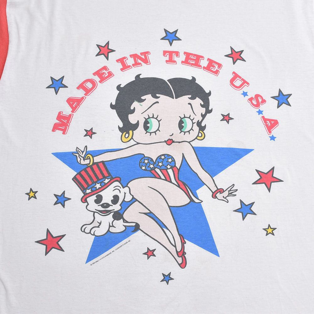 90s USA製 Betty Boop ベティーブープ リンガー キャラクター プリント