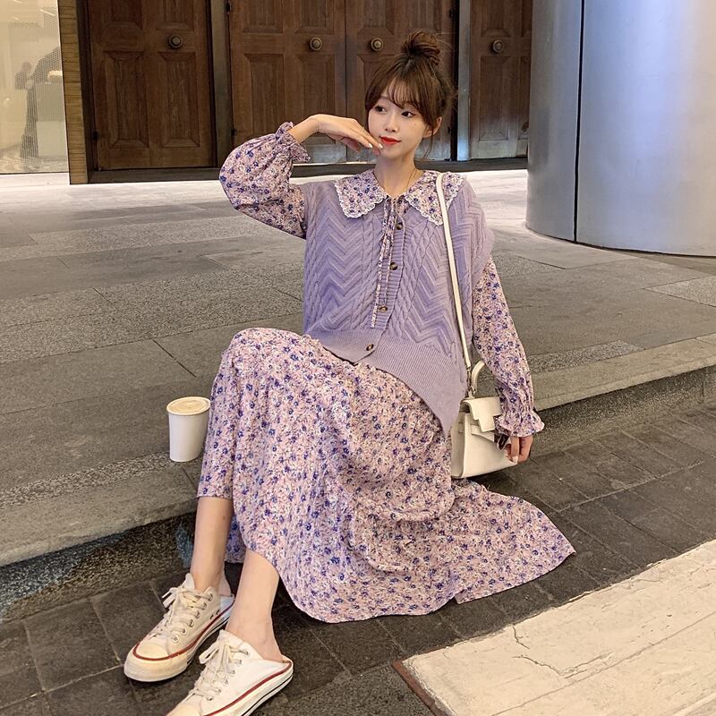 スプリングスタイルAラインスカート フローラルドレス 春物 花柄 試着室12251964267