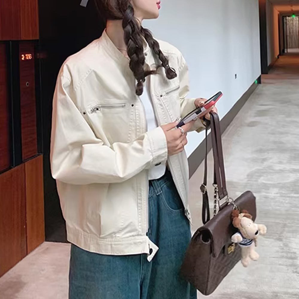 【送料無料】 ジャケット ブルゾン レディース 春秋 韓国 ライトアウター 大人 きれいめ シンプル カジュアル ライトアウター スタンドカラー ナチュラル ゆったり 体型カバー 大人可愛い 大人女子