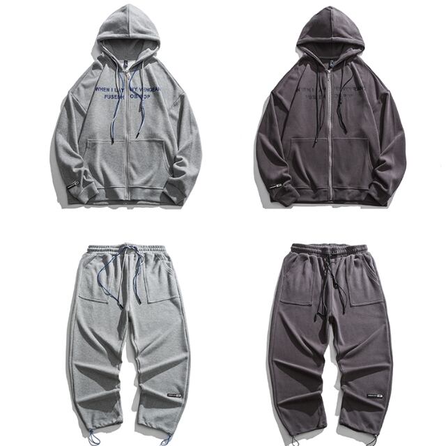 予約販売】メンズ セットアップ 上下 長袖 ダークグレー/ライトグレー