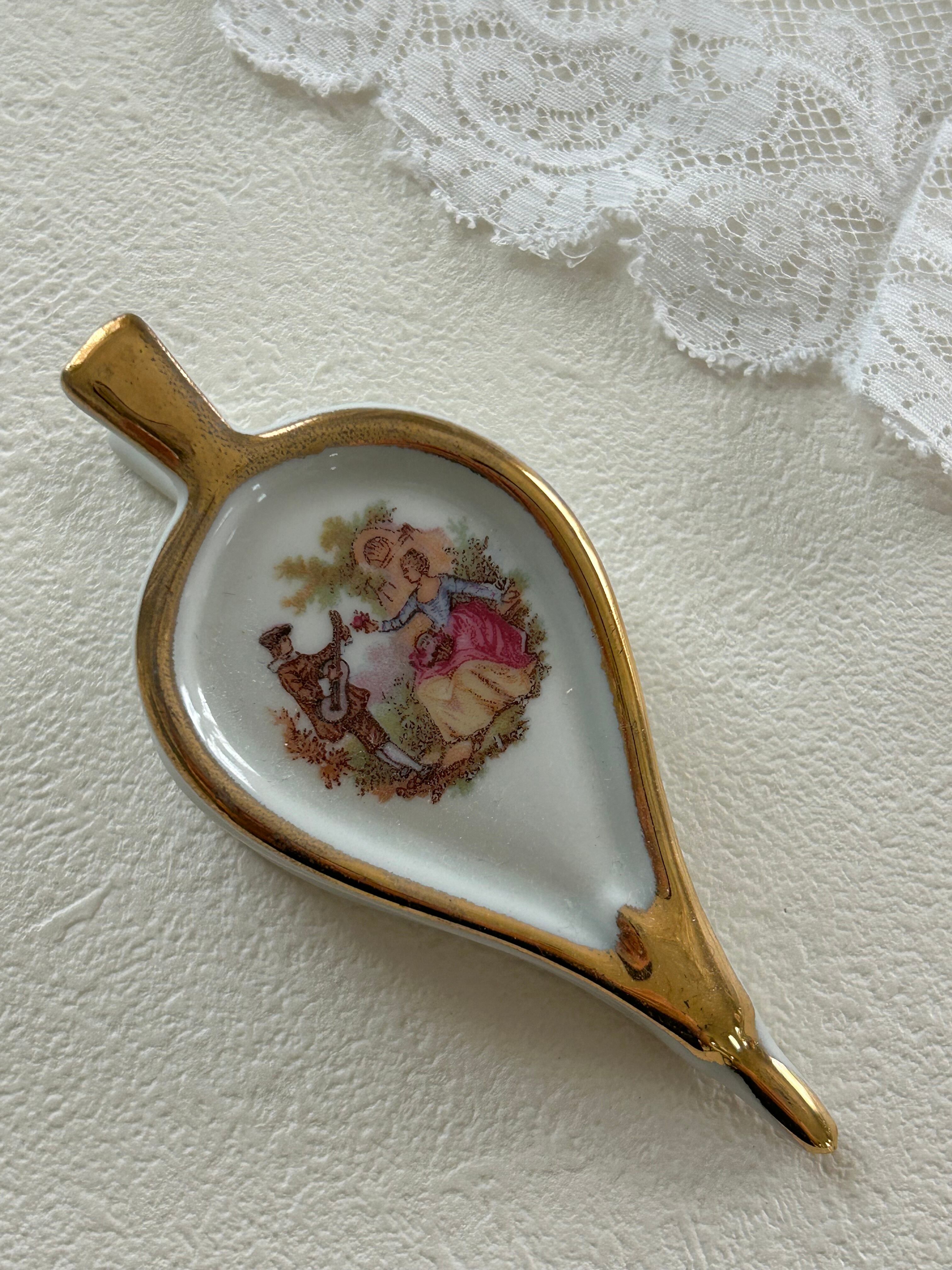 フランスVintage F.M LIMOGES LABEL DE QUALTE リモージュ 陶器 ミニチュア ふいご 金彩 フランス製 全長9cm