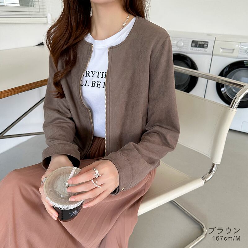 フェイクスエードノーカラーブルゾン ジャケット アウター フェイクスエードノーカラーブルゾン ジャケット アウター