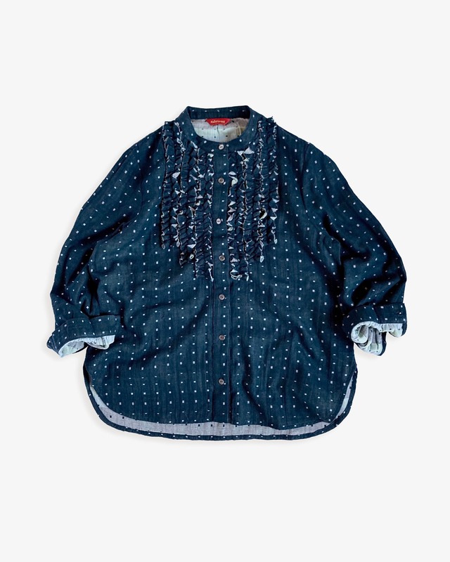 コットンダブルガーゼフリルブラウス【navy】