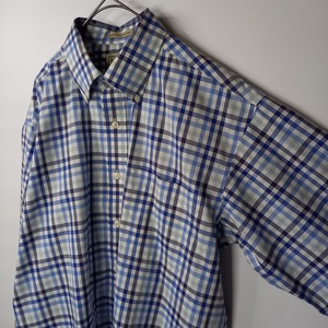 防シワ　エルエルビーン　コットン　BDシャツ　長袖　チェック　ポケット　ボタン