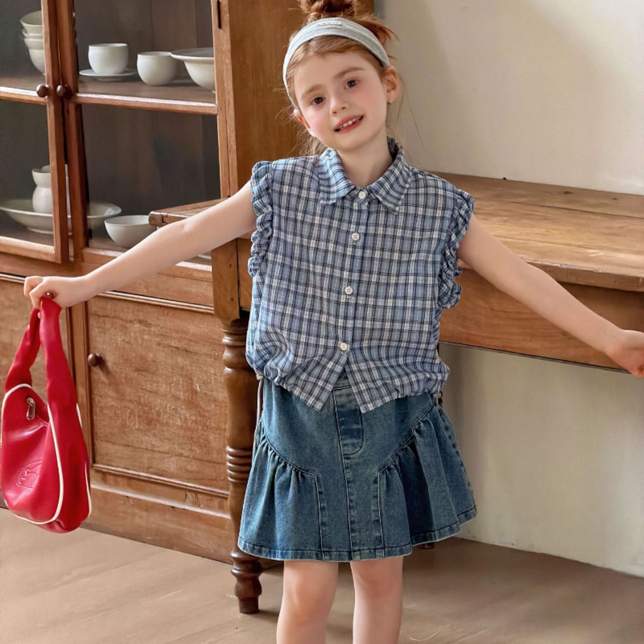 夏フリルチェック柄ベスト