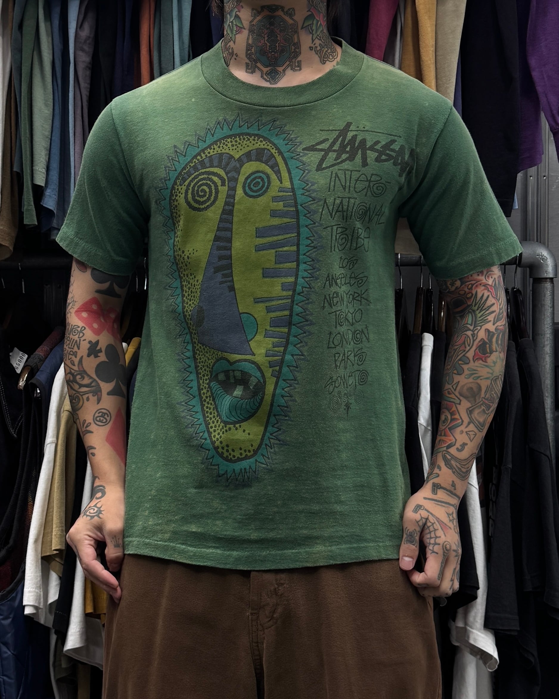 80's~90's old stussy Mock Neck Design Long Sleeve Tee “黒タグ