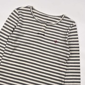 Mademoiselle NON NON マドモアゼルノンノン ボーダー ヘンリーネック 七分袖 Tシャツ カットソー M/グレー×ホワイト レディース