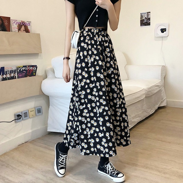 花柄 スカート ロング丈 韓国ファッション レディース ロングスカート シフォン Aライン ハイウエスト レトロ ガーリー Chiko チコ プチプラレディースファッション通販 韓国ファッション