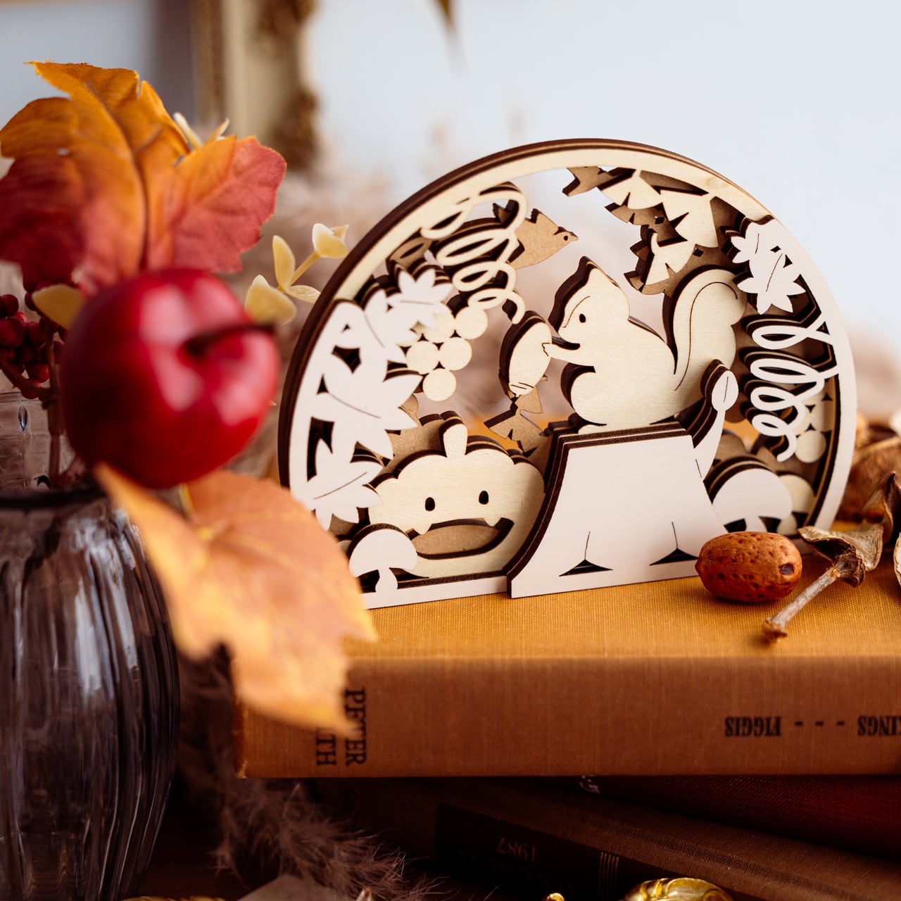 季節の置物⌇木製「小さな秋」省スペース 玄関にも◎￤季節の飾り 記念