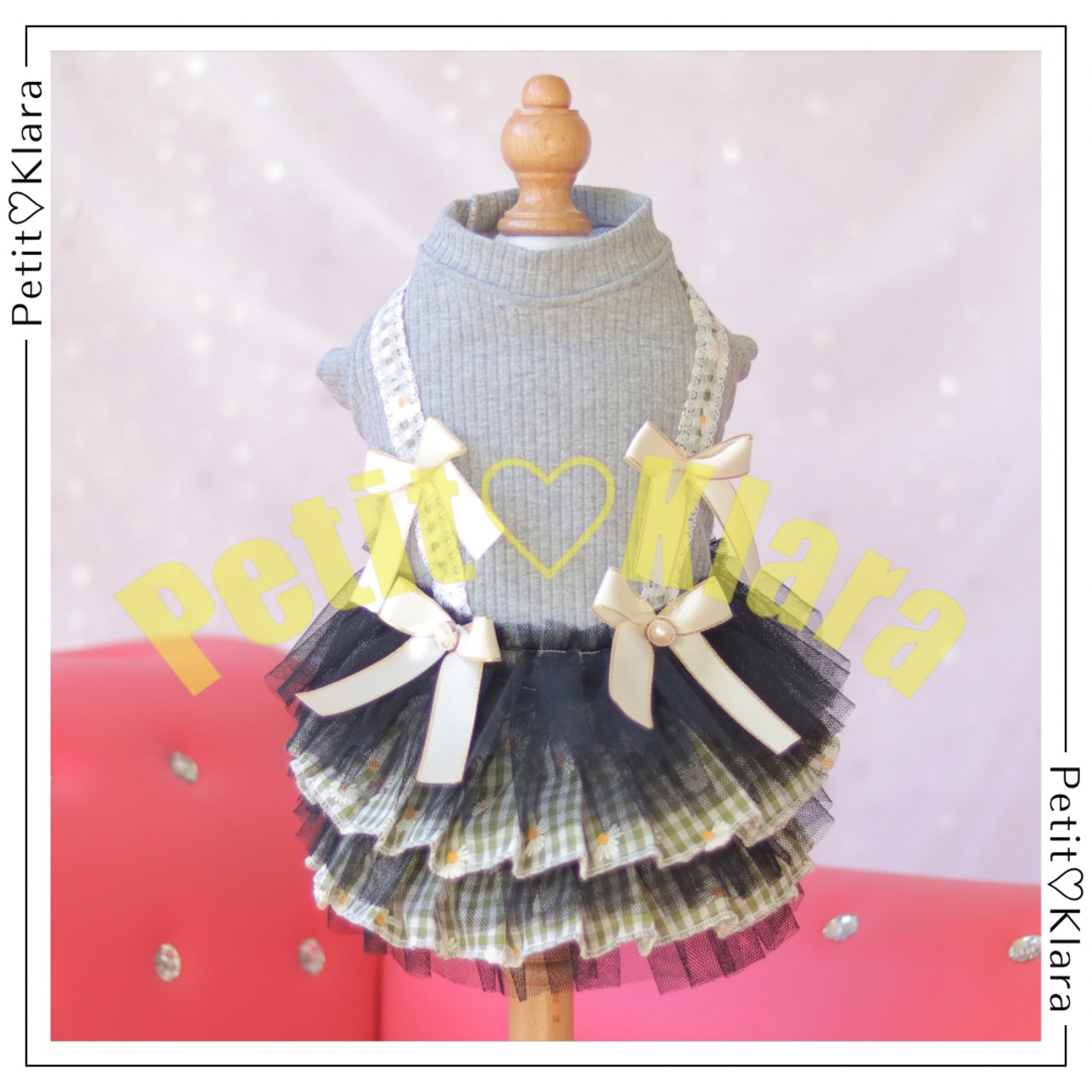 【即納】海外作家さん　デイジーチェックグレーワンピース【YU022】